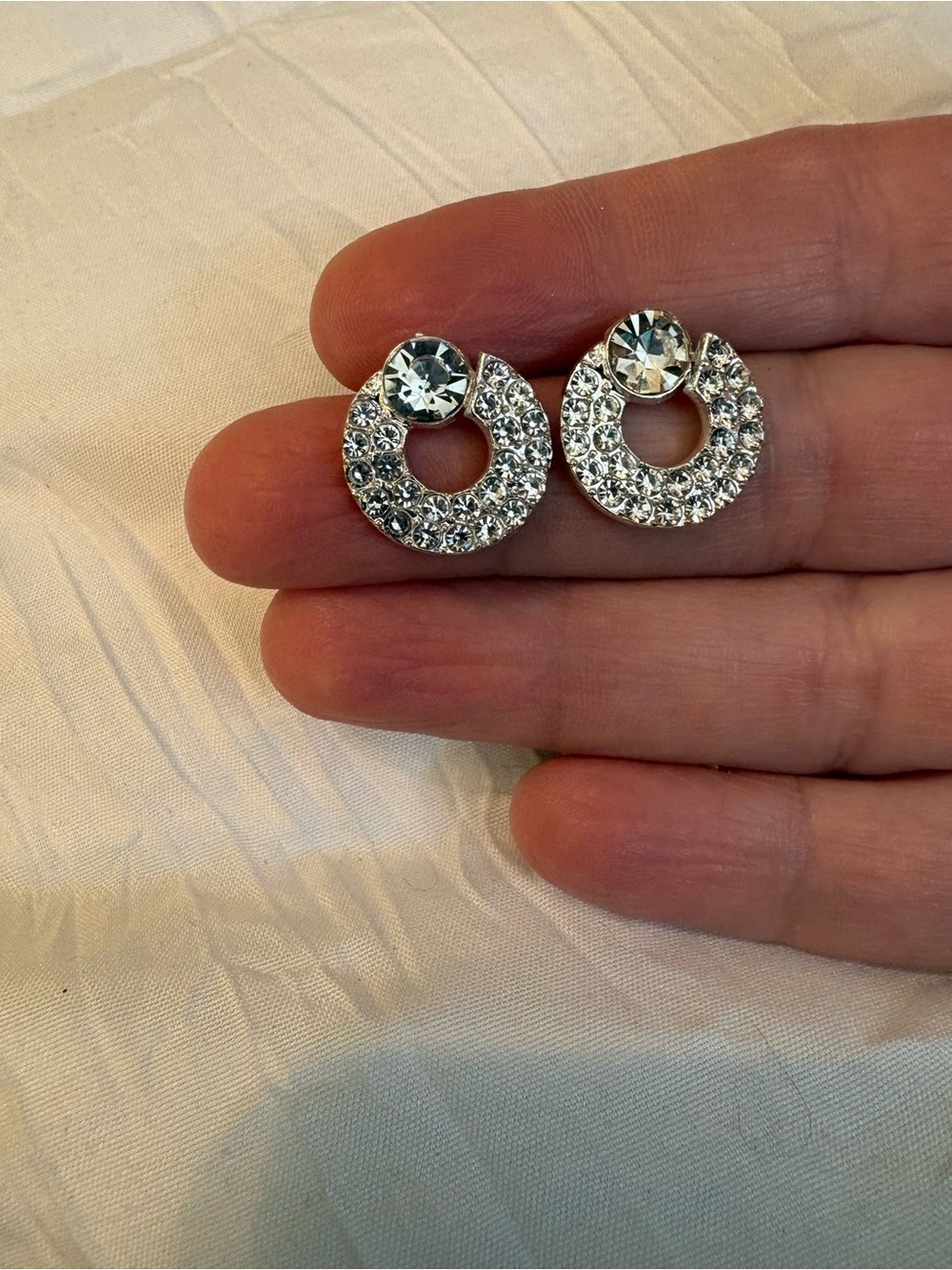 Crystal Circle Stud Earrings - Silver Tone